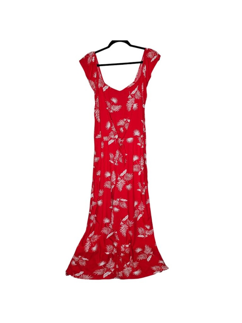 St Johns Bay L Jumpsuit Red Wide Leg Resort Tropical Palm Vacation Tie Flutter